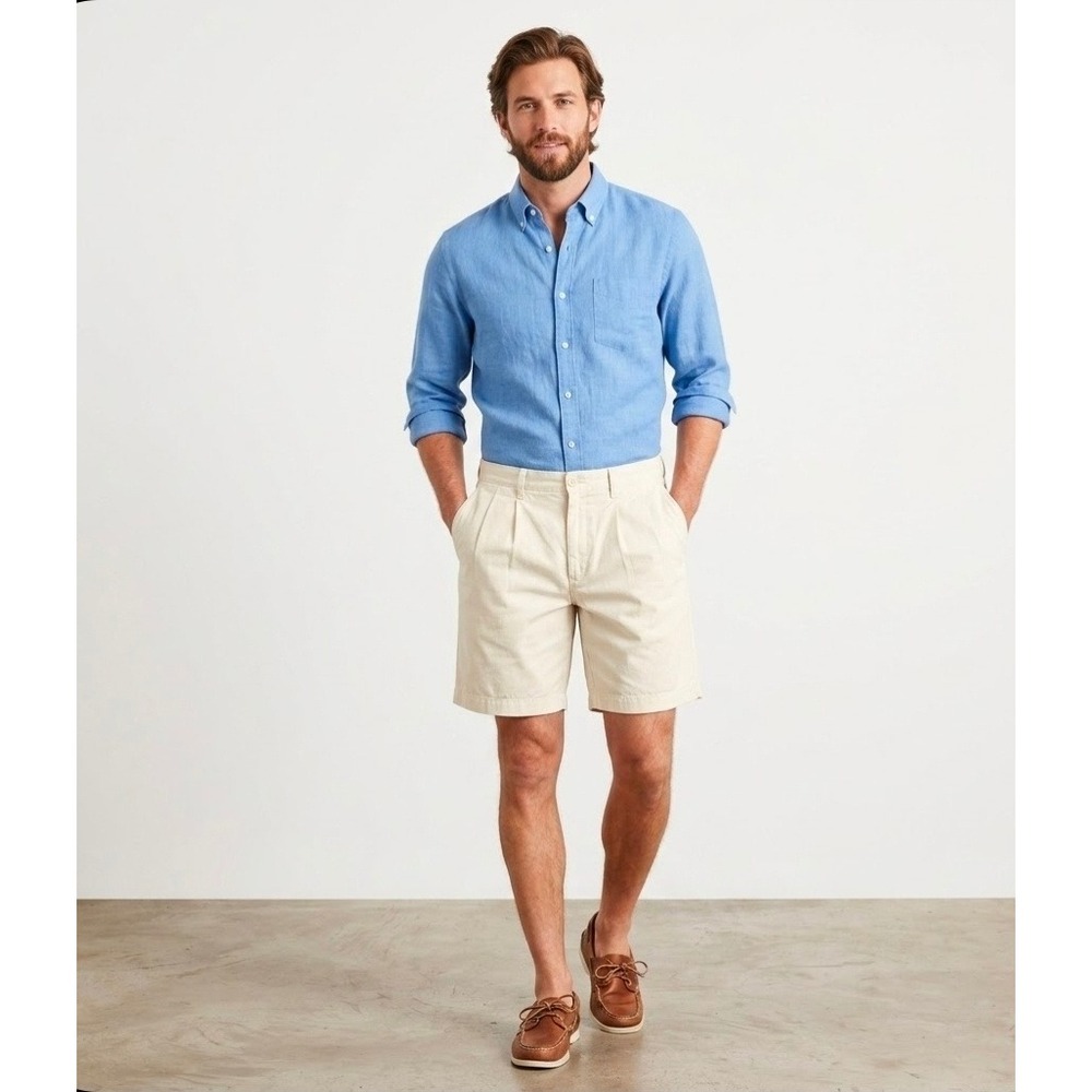 Izod Saltwater Chino Shorts Men's 38 White Pleated Cotton Blend Golf Casual New